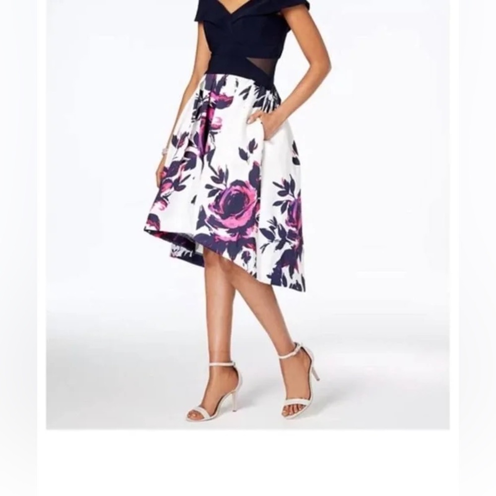 XSCAPE Cold Shoulder hi-low midi dress